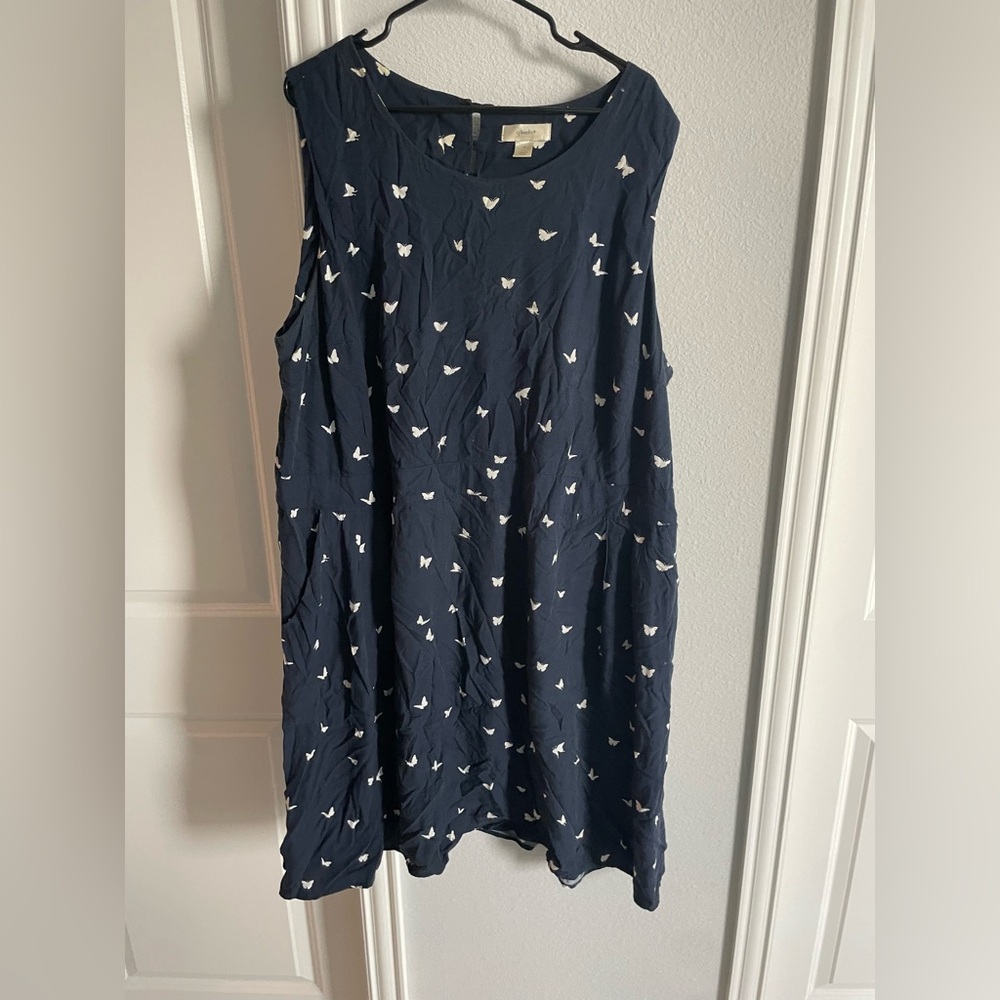 CJ Banks Navy Blue Dress with White Butterfly Print, 3X
